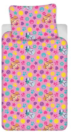 Brandmac Bettwäsche Paw Patrol Smiley, Rosa, 100 % Baumwolle, Bettbezug 135 x 200 cm + Kissenbezug 80 x 80 cm, mit Stella und Everest