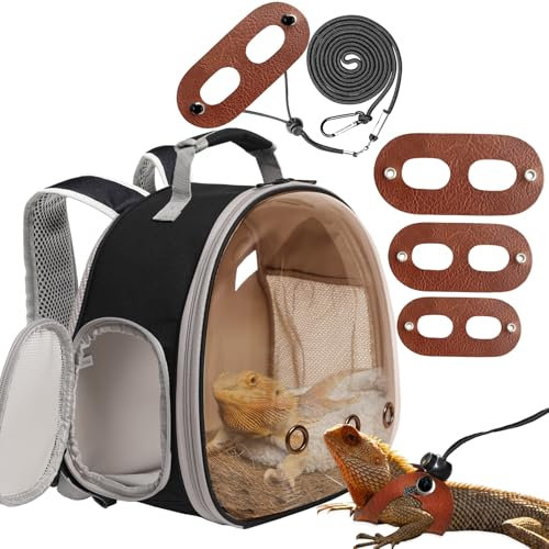 WEVONIGU Bartdrachen-Reiserucksack mit Geschirr und Leine, Eidechsen-Rucksack, Reisetasche, Raumkapsel, klares Sichtfenster, Astronauten-Reptilien-Tragerucksack, Fluggesellschaftsgenehmigung