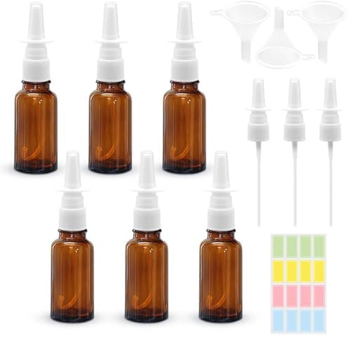 ZOCONE 6 Stück Nasenspray Flasche Leer 20ml Zerstäuber SprühFlasche Nase mit Sprühköpfe Etikett Trichter Nasenspray Zerstäuber Glas Nasenspray Leerflasche Nasensprühflaschen für Parfüm Kochsalzlösung