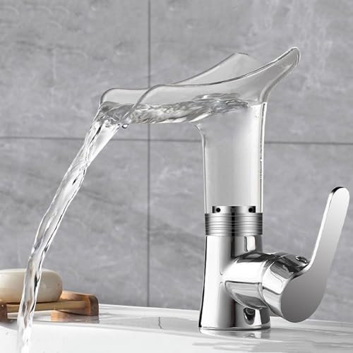 Transparenter Wasserfall Wasserhahn, Waschbecken-Wasserhahn, Waschbecken Wasserhahn aus Glas für den Heimgebrauch, Badezimmer