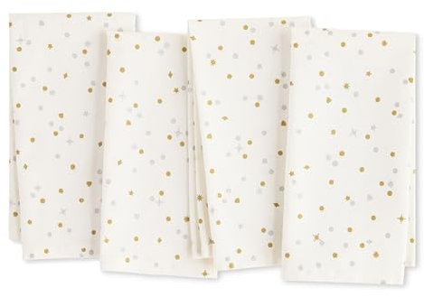 Kate Spade New York Celebration Stoffservietten, Konfetti-Punkte, 4er-Pack, 100% Baumwolle mit Metallic-Druck, maschinenwaschbar, Elfenbein/Gold/Silber, 50,8 x 50,8 cm
