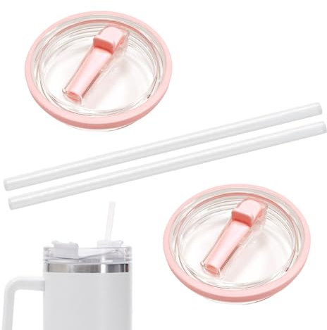 Zueyen 2 tapas de repuesto para vasos Stanley 40 oz, accesorios para copas con 2 pajitas, tapa de plástico reutilizable a prueba de fugas de 360° (rosa)