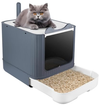 OHMG Bac a Litiere pour Chat avec Pelle,Fermé Maison de Toilette pour Chat,Rebords Amovibles,Anti-Fuite,pour Chats Adultes,Chatons,Lapins,sans BPA,Ouverture en Haut,Plateau Amovible