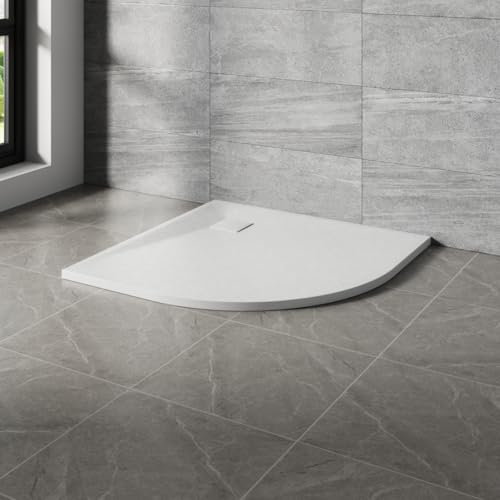 NRG 900x900mm White Quadrant Shower Base Tray SMC Slate Effect Slip-Resistance Bathroom Shower Enclosure Tray