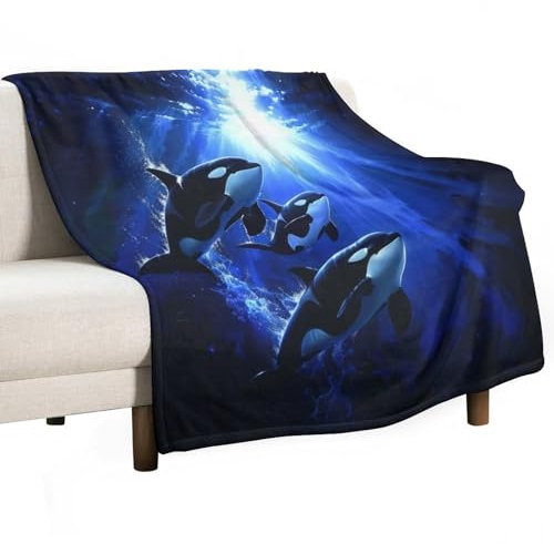 Kuscheldecke Unterwasserwelt Orca Süßes Waltier Wohndecke Gemütlich Fleece Decke Weiches Sofadecke Für Wohnzimmer Drinnen Nickerchen 125x150cm