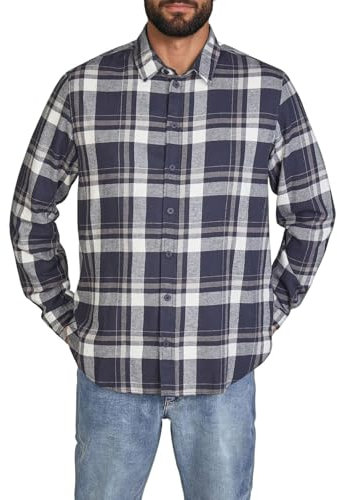 DENIMFY DFDean Camisa de franela de manga larga para hombre, corte regular, camisa de leñador, 100% algodón, negro, verde, azul, S, M, L, XL, XXL, 3XL, 4XL, 5XL, azul grisáceo y blanco, 4XL