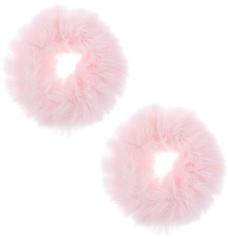 Xinjoduz 2 Stück Pelzig Scrunchies Flauschig Haarband Plüsch Haargummi Pom Pom Stirnbänder Elastische Baby Scrunchies Haargummis Keine Falte Scrunchies Pink Plüsch Faux Kaninchenfell Haargummis