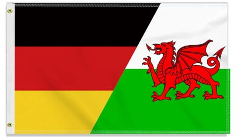 Große 90×150 CM Deutschland Walisisch Flagge, großes 150D Deutsch Wales Freundschafts banner,Strapazierfähige Deutschlandfahne Doube-Seitendruck Dekor Messingösen large Welsh