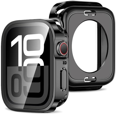 Amizee 2 en 1 Funda [2-Pièces] Compatible Avec Apple Watch Series 11/10 42mm con Protector de Pantalla Cristal Templado, PC Duro Anti-Rasguños Protección Carcasa para iWatch 42mm - Negro