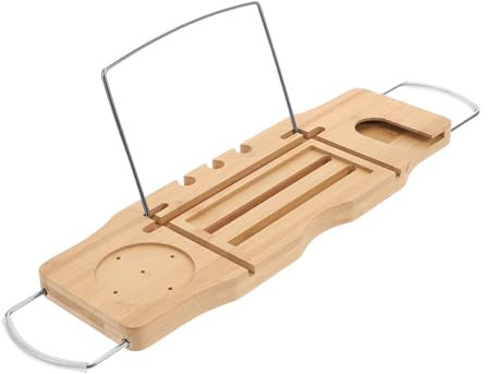 TOPBATHY Bandeja De Tocador Extensible para Bañera Estante De Baño Retráctil Soporte para Libros Tablero De Madera para Bañera
