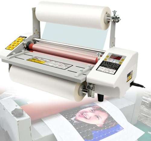 A3+ Heiß-/Kaltrollen-Laminiermaschine, Laminator mit vier Walzen, 0,3~3 M/min, 9-stufige Geschwindigkeitsregelung, Thermo-Laminiergerät, 220 V
