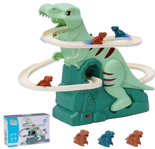Dinosaurier Kletterspielzeug,Treppensteigen Spielzeug,Dinosaurier-Achterbahn-Spielzeug mit Licht und Musik,Rennbahn Intelligenz pädagogische Puzzle Playsets für Jungen Mädchen ab 3
