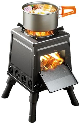 Estufa de Leña Portátil y Plegable para Tienda de Campaña - Pequeña para Barbacoa, Agua Hirviendo y Cocinar