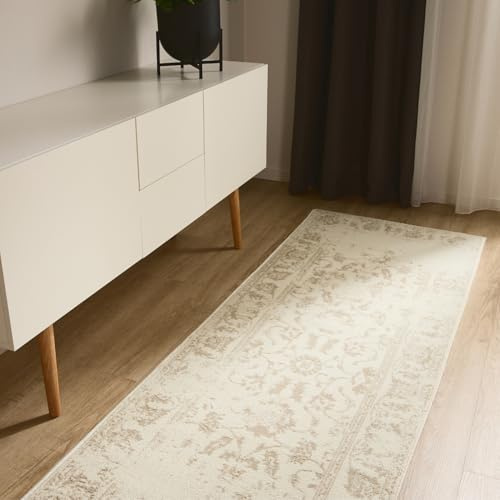 benuta Basic Teppich Suki - Creme/Beige 80x240 cm - Kunstfaser - Läufer & im Style: Vintage, Orient Style - Pflegeleicht für Wohnzimmer Schlafzimmer