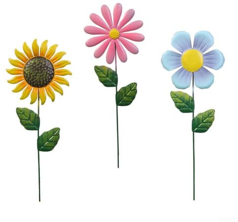 Metal sunflower stake, 3pcs Sunflower Garden Stakes Garden Ornaments Outdoor Decoration for Pathways Patios Borders & Flowerpots