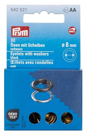 Prym 542521 Œillets Rondelles 8mm Noir/Argent Compatible avec Vario Creative Tool