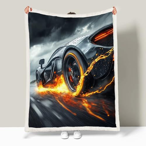 Sportwagen Kuscheldecke 150x200 cm Weiche Warme kuschelige Decke Technologie Rennsport Decke Microfaser Sherpa Wohndecke Flauschige Couchdecke für Erwachsene Weihnachten Geschenk Blanket