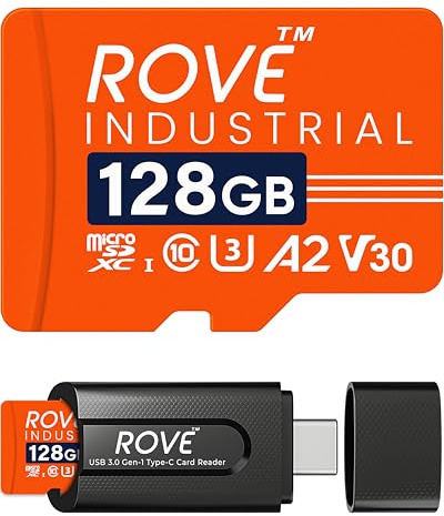 ROVE Industrial 128GB High Endurance Micro SD Card, USB 3.0 Card Reader | MicroSDXC 100MB/s, C10 U3 V30 A2, -40°C to 85°C Rated, 4K Ready, for Dash Cam, Android Smart Phones, Tablets, Games