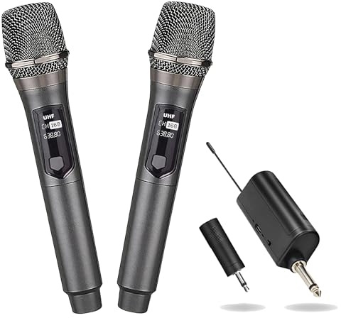 HUACAM Système de microphone à main professionnel sans fil avec récepteur rechargeable et sortie de 3,5 mm, fonctionnement à fréquence fixe pour DJ, événements à l'église et karaoké (68)
