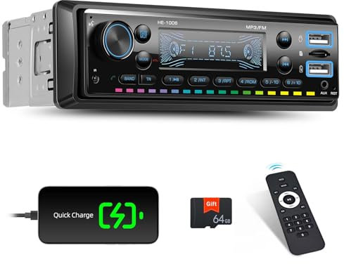 Single Din Bluetooth Multimedia Car Stereo Radio,Car Audio MP3 Player Support Hands-Free Calls/USB/FM/TF/AUX-in,Car Radio Receivers with Digital LCD Display Button Color+64G SD