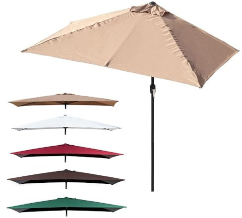 SMELEDFCFK Mezzo Ombrellone Rettangolare da 250×130cm, Ombrellone da Tavolo da Mercato Mezzo Ombrellone da Giardino, Mezzo Ombrellone da 200×100cm con Alzata A Manovella(Khaki,200x100cm/6.5x3ft)