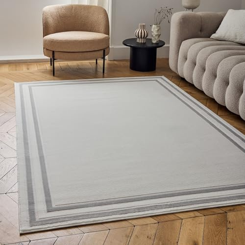 THE RUGS Carmel Modern Area Rug - Stain-Resistant, Non-Shedding, Durable Rugs for Living Room and Bedroom [ Bordered Grey, 120x170 cm ]