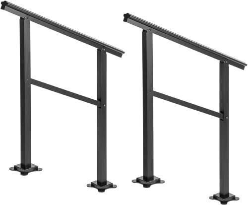 ININOSNP Barandilla Flotante para escaleras Pasamanos for Escalera de Exterior (Paquete de 2), de Hierro Forjado Negro, for 2 o 3 escalones