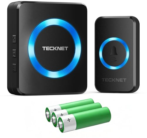 TECKNET Funkklingel Batteriebetrieben – ohne Steckdose | IP66 Aussen Wasserdicht, 400 m Reichweite, batteriebetrieben, 60 Melodien, 5 Lautstärken, LED-Blitz – für Haus & Garten