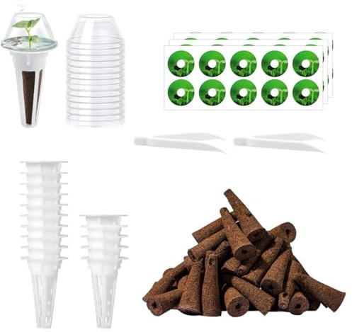 Srcasy Esponjas Cultivadas De Repuesto, Hidroponia Kit Completo, 30 Piezas Esponjas De Crecimiento De Raíces, 15 Piezas Maceta Hidropónica, para Hidroponico y Jardines Interiores