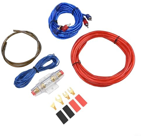 Honseadek 10GA Subwoofer Cable Connection Set 1500W Cable Kit for Car Audio Systems with 4.5m Cord, Grounding Cable, Audio & Control Wires, Fuse, Terminals