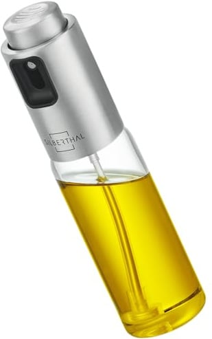 SILBERTHAL Pulverizador aceite 120ml - Spray para aceite o vinagre - Cristal y acero inoxidable - Ideal para air fryer/freidora aire - Lavable en el lavavajillas