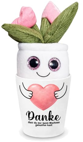 Maus-Design Geschenk Blumentopf – Danke, DASS du Mir beim Wachsen geholfen hast | Dekorativer Keramik-Übertopf mit Plüschblume & Geschenkkarton