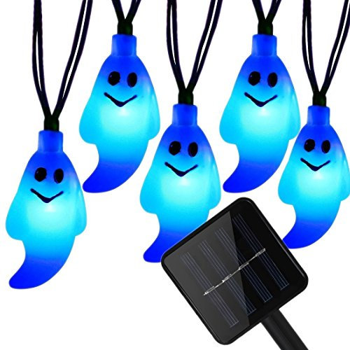 KINGCOO Solar Geist Lichterkette, Wasserdichtes 16ft/4.8M 20LED Solar Halloween Dekoration Feenhafte Schnur Lichter für Außen Weihnachtspatio Pfad Garten Party Landschaft(Blau)