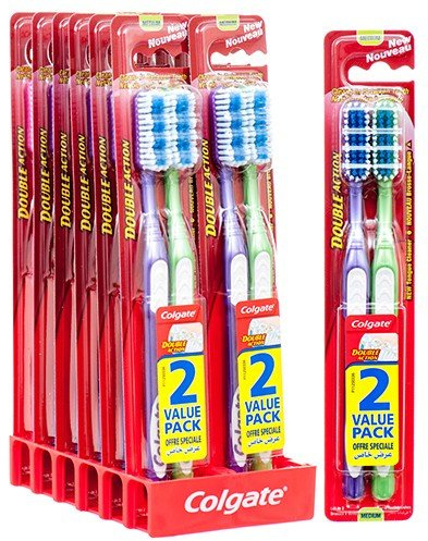 Colgate Toothbrush 2Ct Double Action Medium Pack (6)