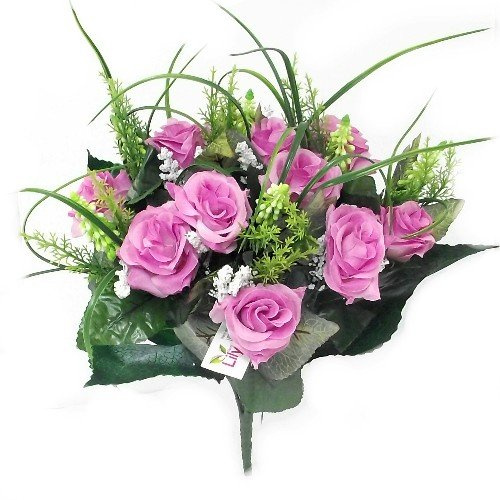 A1-Homes 38cm Artificial Silk Rose & Grass Bush with Gyp & Foliage - 12 flower heads- (2 Bunches, Pink)