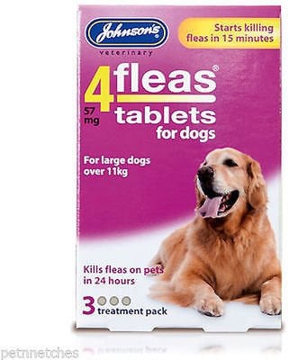 Johnson's 4 Fleas Tablets for Large & Small Dogs - Dog Flea Tablets (Large Dogs over 11kg 3 Tabs)