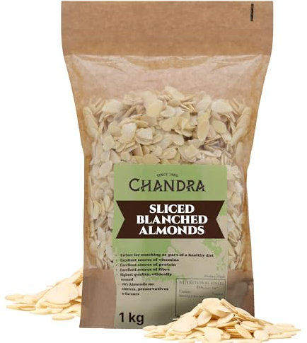 Chandra Whole Foods - Almond Flakes 1KG – Blanched & Sliced Almond Slivers for Snacking, Sweet Baking & Savoury Cooking - Gluten-Free Keto Almond Flakes, Rich in Protein & Vitamins