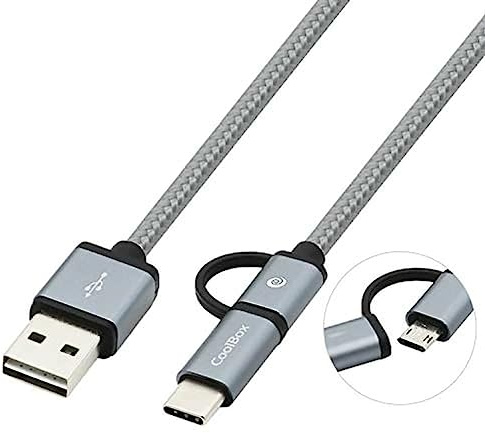CoolBox COO-CAB-U2MC-GR 2-in-1-Micro-USB-C-Kabel, geflochten, robust, wendbar, Grau