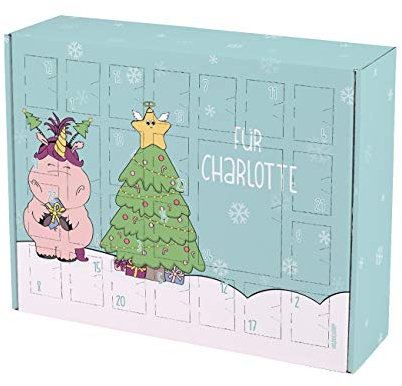 Knuddelhorn® Einhorn Adventskalender zum Befüllen mit Wunschnamen und Wunschtext bedruckt