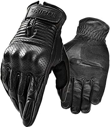 INBIKE Motorrad Handschuhe Herren Damen Sommer Echtes Leder Motorradhandschuhe Atmungsaktiv Und Verschleißfest Mit Harter Schutzhülle Schwarz XXL