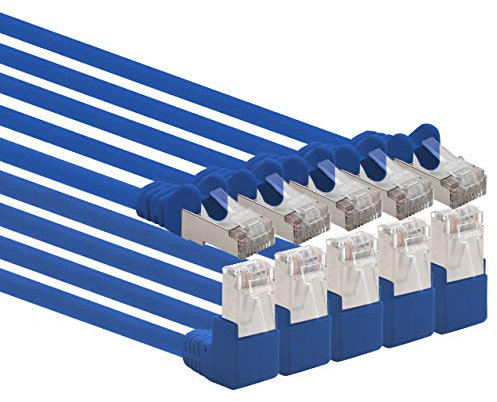 1aTTack.de 366178 Câble réseau Cat.6 angle 90 degrés 2m - bleu - paquet de 5 - Câble patch Cat6 (SFTP PIMF) 1000Mbit/s connecteur Rj 45-5 x 2m mètres bleu