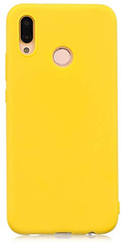 cuzz Cover per Huawei P20 Lite+(1 pezzi proteggi schermo in vetro temperato) tinta unita premium flessibile in silicone TPU custodia sottile ultra leggera antiscivolo anti-shock housse(giallo)