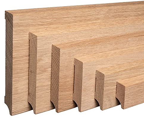 REESE | MASSIVHOLZ Sockelleiste | Leipziger Profil | Eiche ROH | Oben Abgeschrägt | 120mm Höhe - 1 Stück / 2,3lfm