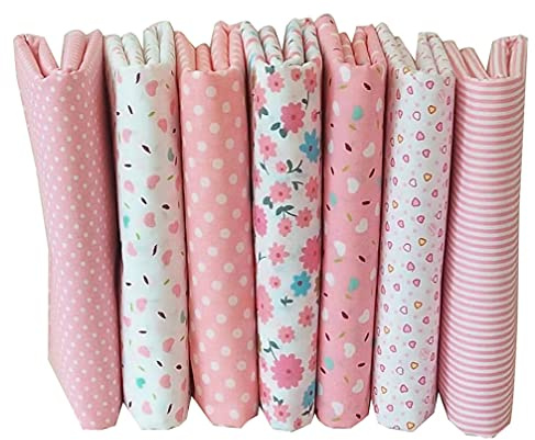Egurs 7 Stücke Rosa Serie Patchwork Stoffe Paket 50 x 50 cm baumwollstoffe Stoffpaket Stoffreste Nähstoffe DIY Handgefertigte Nähen Quilten Stoff