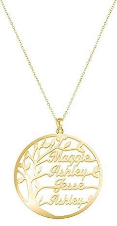 Gaosh Namenskette 925 Sterling Silber - Personalisiert mit Ihrem eigenen 4 Namen mit Baum des Lebens beliebiger Name für Damen Geburtstag Valentines Day Jahrestag Damen Schmuck (Gold)