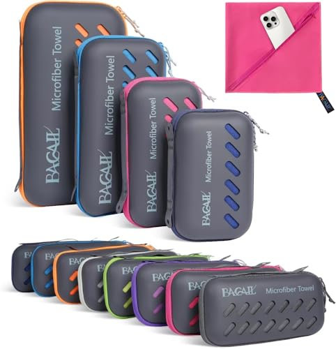 BAGAIL Mikrofaser Handtuch - Kompakt, Ultra Leicht, Schnelltrocknend - Microfaser Handtücher mit Atmungsaktive Eva Box - Perfekte Sporthandtuch, Strandhandtuch, Reisehandtuch und Badehandtücher
