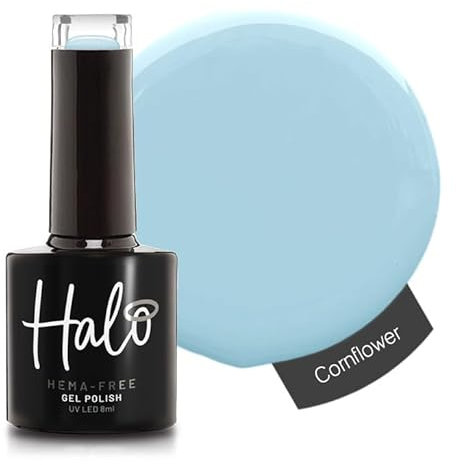 Halo Gel Polish 8ml - Cornflower. UV/LED Gel Nail Polish, Long Lasting & Easy To Apply. Nail Art Colours For Manicure & Pedicure. Gel Polish For Professional & Home Use.
