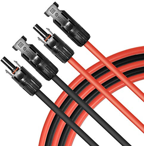TUOREN 10FT Black + Red 10AWG(6mm²) Solar Adaptor Cable Solar Panel Extension Cable Wire 1Set