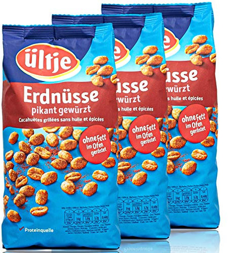 ültje - 3er Pack Erdnüsse pikant gewürzt in 900 g Packung - Erdnusskerne geröstet (Großpackung)