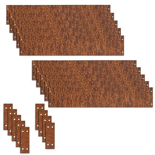 ESTEXO 10x Rasenkante aus Edel-Rost 100 cm Beeteinfassung Hochbeet Beetumrandung Mähkante Cortenstahl inkl. 9 Verbinder sowie Schrauben zur Befestigung